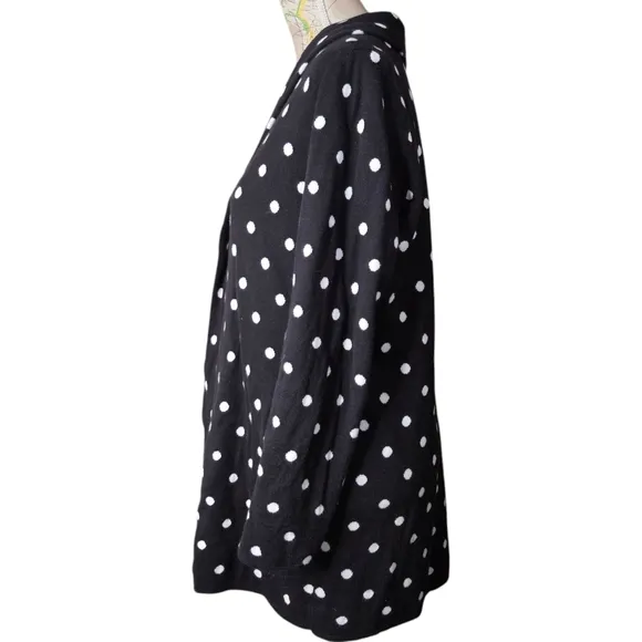 CeCe Size Small Black Polka Dot Roll Collar Open Front Cardigan Jacket Cozy Rich