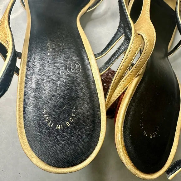 Chanel Paris to Shanghai Gold Heels w/ Carved Heel detail sz 38 from the runway