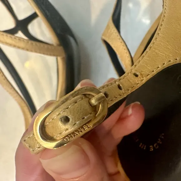 Chanel Paris to Shanghai Gold Heels w/ Carved Heel detail sz 38 from the runway