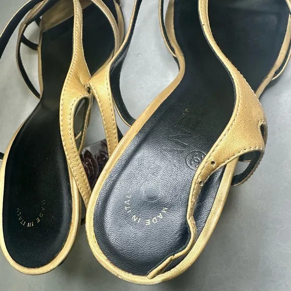 Chanel Paris to Shanghai Gold Heels w/ Carved Heel detail sz 38 from the runway