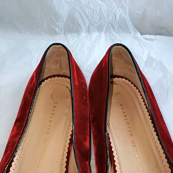 Charlotte Olympia  Cat red velvet slipper 44