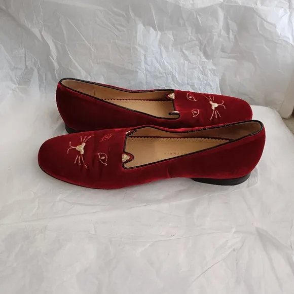 Charlotte Olympia  Cat red velvet slipper 44