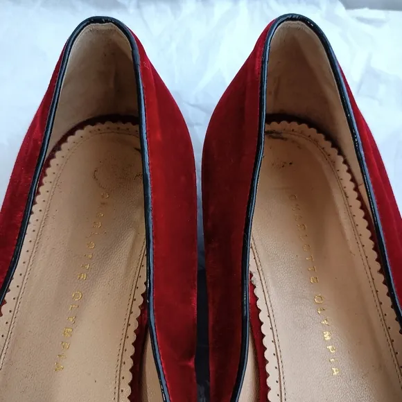 Charlotte Olympia  Cat red velvet slipper 44