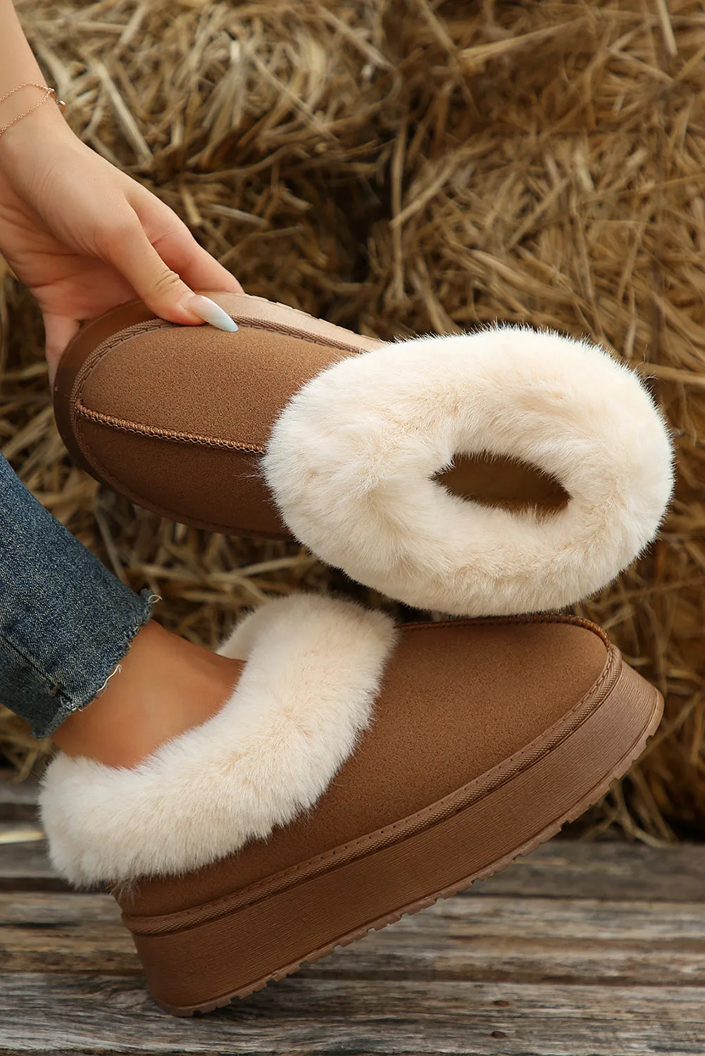 Chestnut Contrast Print Suede Plush Lined Snow Boots