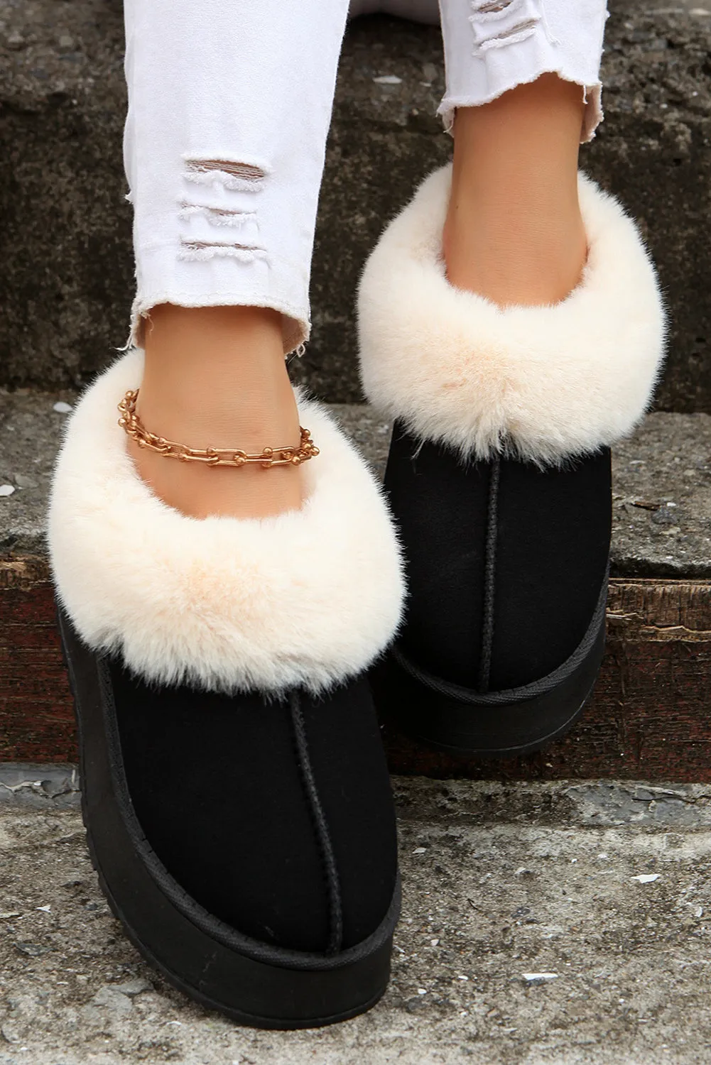Chestnut Contrast Print Suede Plush Lined Snow Boots