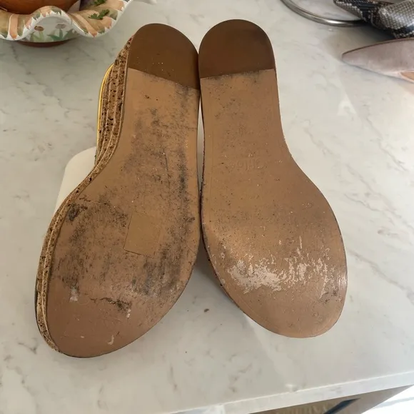 Chloe Sandals White Camille Wedge Mule Cork Sole Shoes Size 38 7.5