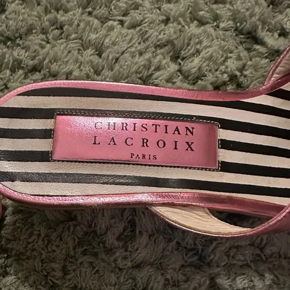 Christian LaCroix Pink Metallic Leather Sandal Heel Size 38.5 US 8