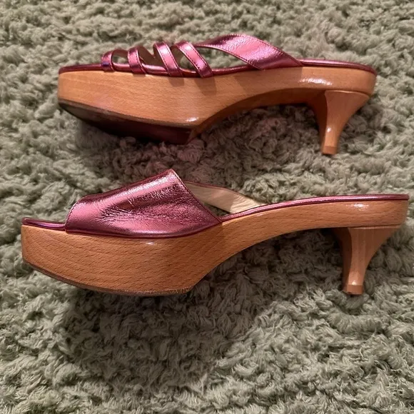 Christian LaCroix Pink Metallic Leather Sandal Heel Size 38.5 US 8
