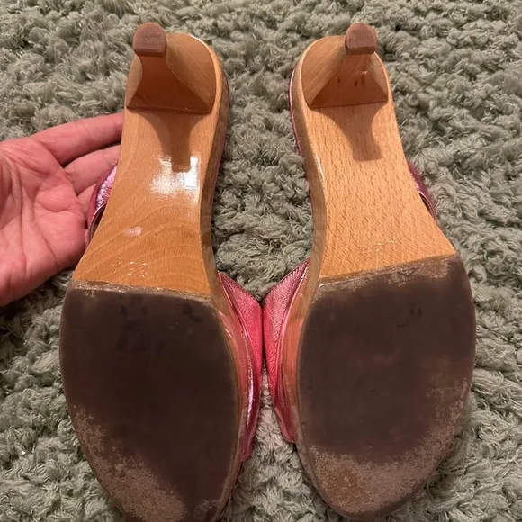 Christian LaCroix Pink Metallic Leather Sandal Heel Size 38.5 US 8