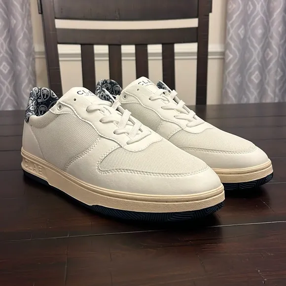 Clae Los Angeles Malone Lite Leather shoes sneakers white paisley Mens Size 10.5
