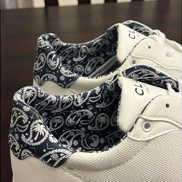 Clae Los Angeles Malone Lite Leather shoes sneakers white paisley Mens Size 10.5
