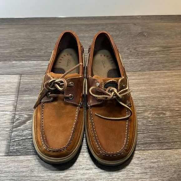 Clarks brown leather casual shoes men’s size 9 (b35)