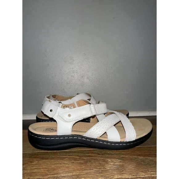 Clarks Collection Leather White Sandals - Laurieann Rena Size 9.5