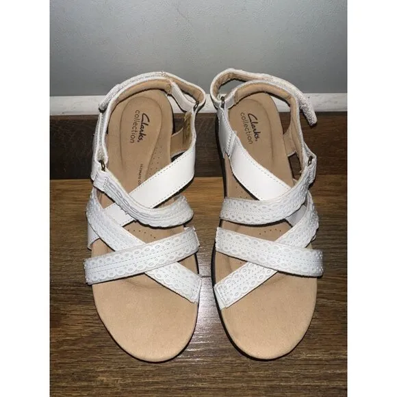 Clarks Collection Leather White Sandals - Laurieann Rena Size 9.5