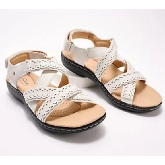 Clarks Collection Leather White Sandals - Laurieann Rena Size 9.5