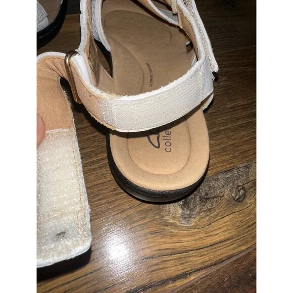 Clarks Collection Leather White Sandals - Laurieann Rena Size 9.5