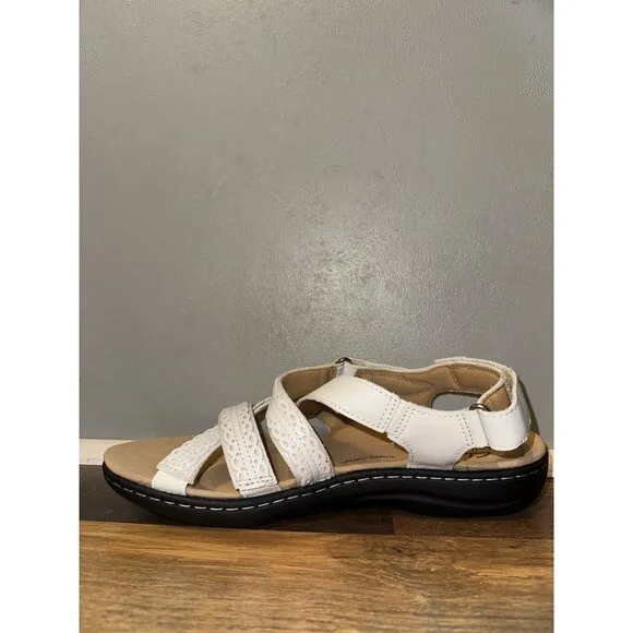 Clarks Collection Leather White Sandals - Laurieann Rena Size 9.5