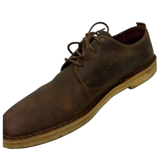 Clarks Original Desert London Lace Up Shoes Brown Leather Size US 10 Distressed