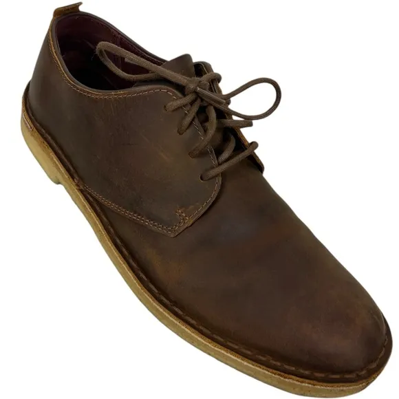Clarks Original Desert London Lace Up Shoes Brown Leather Size US 10 Distressed