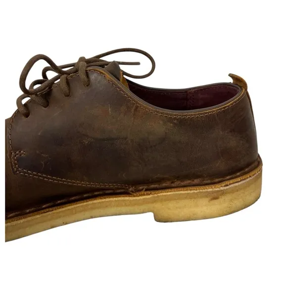 Clarks Original Desert London Lace Up Shoes Brown Leather Size US 10 Distressed