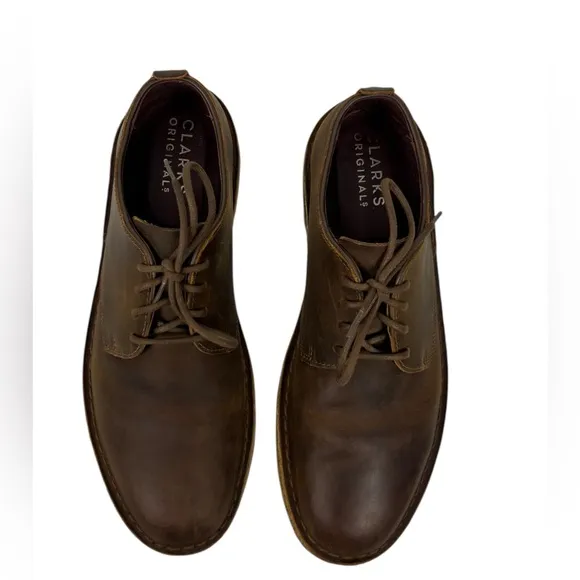 Clarks Original Desert London Lace Up Shoes Brown Leather Size US 10 Distressed