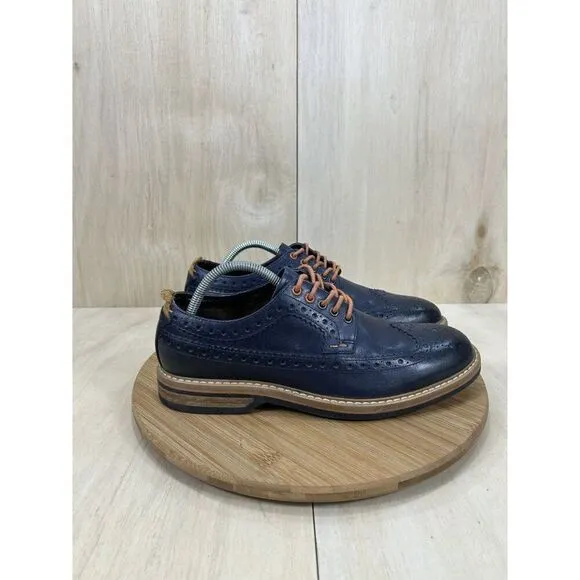 Clarks Pitney Limit Blue Brogue Brown Leather Wingtip Shoes Mens Size 8.5