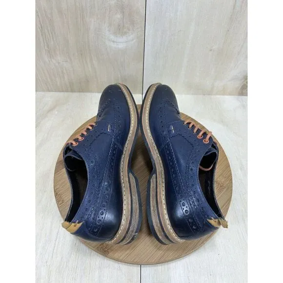 Clarks Pitney Limit Blue Brogue Brown Leather Wingtip Shoes Mens Size 8.5