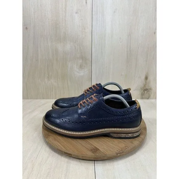 Clarks Pitney Limit Blue Brogue Brown Leather Wingtip Shoes Mens Size 8.5