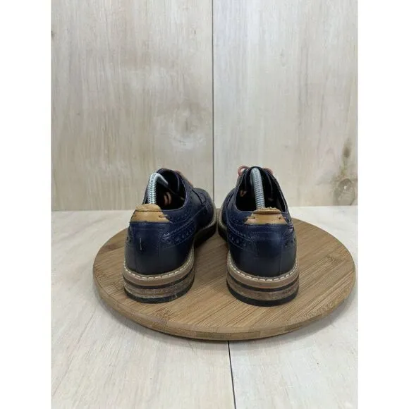 Clarks Pitney Limit Blue Brogue Brown Leather Wingtip Shoes Mens Size 8.5