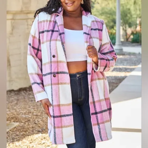 Classic Checkmate Lapel Coat - Pink