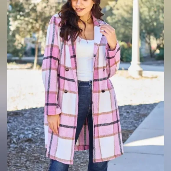 Classic Checkmate Lapel Coat - Pink