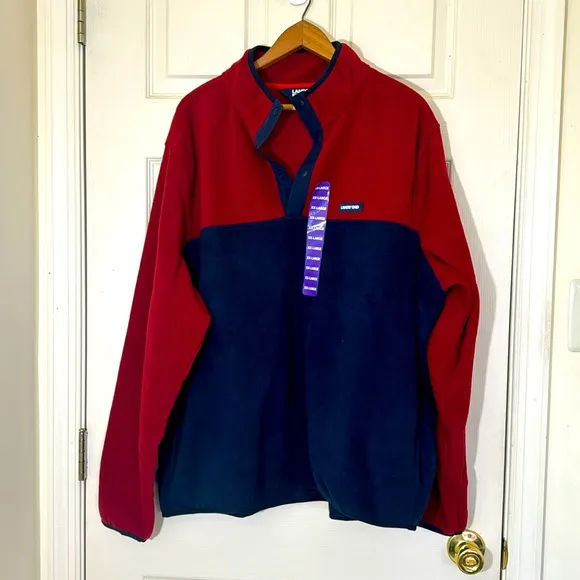 CLEARANCE🔥 NWT Lands’ End Men’s Red &amp; Navy Long Sleeves Fleece Jacket Size XXL