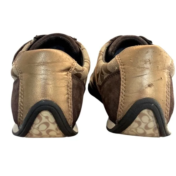 COACH Authentic &quot;Jenney&quot; Brown and Gold Sneakers with Velcro Closure