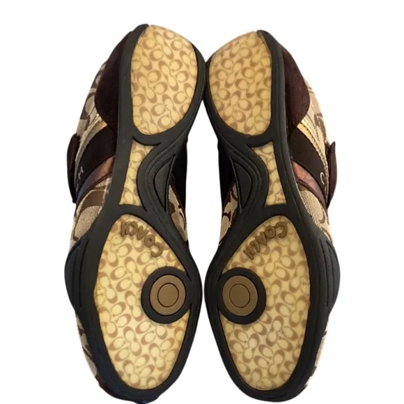 COACH Authentic &quot;Jenney&quot; Brown and Gold Sneakers with Velcro Closure