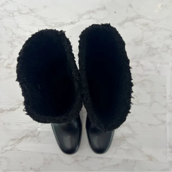 COACH Black Zena Cold Weather Snow Motorcycle Suede Rubber Shearling BOOTS