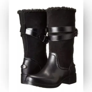 COACH Black Zena Cold Weather Snow Motorcycle Suede Rubber Shearling BOOTS