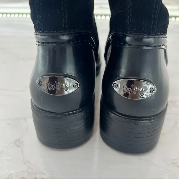 COACH Black Zena Cold Weather Snow Motorcycle Suede Rubber Shearling BOOTS