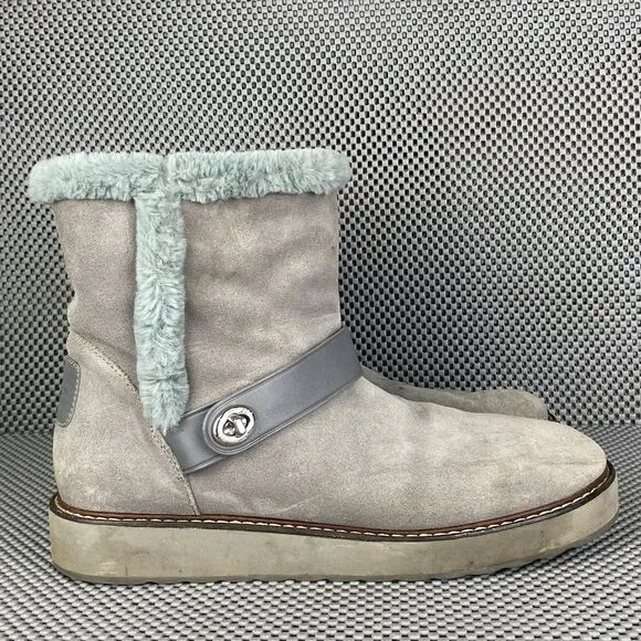 Coach Boots  Womens Size 9.5 B Gray Logo Warm Shearling Lined Winter Casual