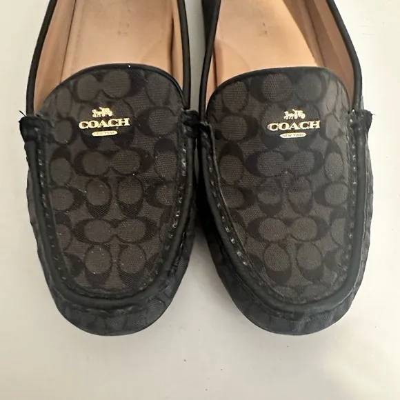 Coach Marley Driver Leather and Canvas Black Gray Size 8.5 Driving Loafer