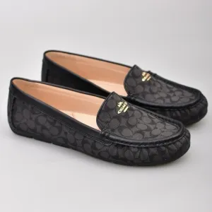 Coach Marley Driver Leather and Canvas Black Gray Size 8.5 Driving Loafer