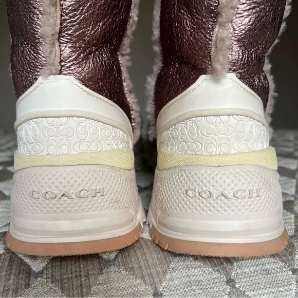 Coach Portia Metallic Pink Winter Boots w/ White Soles Women’s Size 5