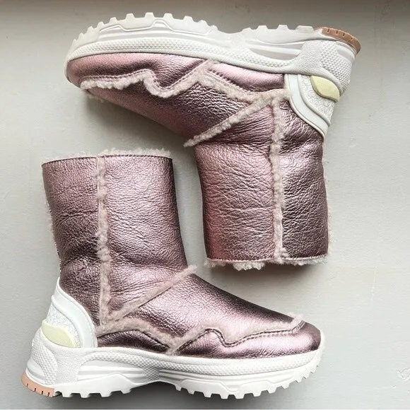 Coach Portia Metallic Pink Winter Boots w/ White Soles Women’s Size 5
