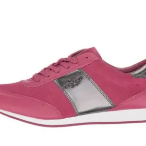 COACH RAYLEN SUEDE SNEAKERS SHOES Gunmetal Cerise‎ Burgundy Leather Logo