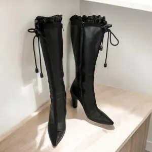 COLE HAAN G SERIES TALL Ruffle Black Rain-boots Size 8.5B