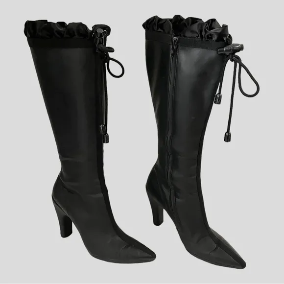 COLE HAAN G SERIES TALL Ruffle Black Rain-boots Size 8.5B