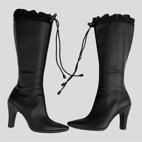 COLE HAAN G SERIES TALL Ruffle Black Rain-boots Size 8.5B