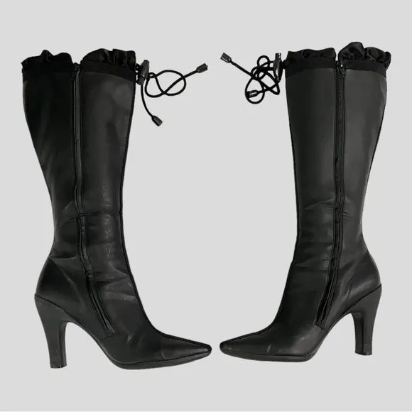 COLE HAAN G SERIES TALL Ruffle Black Rain-boots Size 8.5B