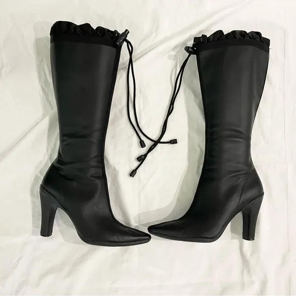 COLE HAAN G SERIES TALL Ruffle Black Rain-boots Size 8.5B