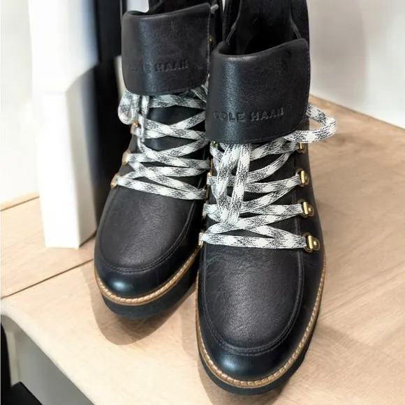 Cole Haan Grand.OS Waterproof Leather Wedge Hiker Boots – Size 9