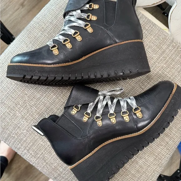 Cole Haan Grand.OS Waterproof Leather Wedge Hiker Boots – Size 9